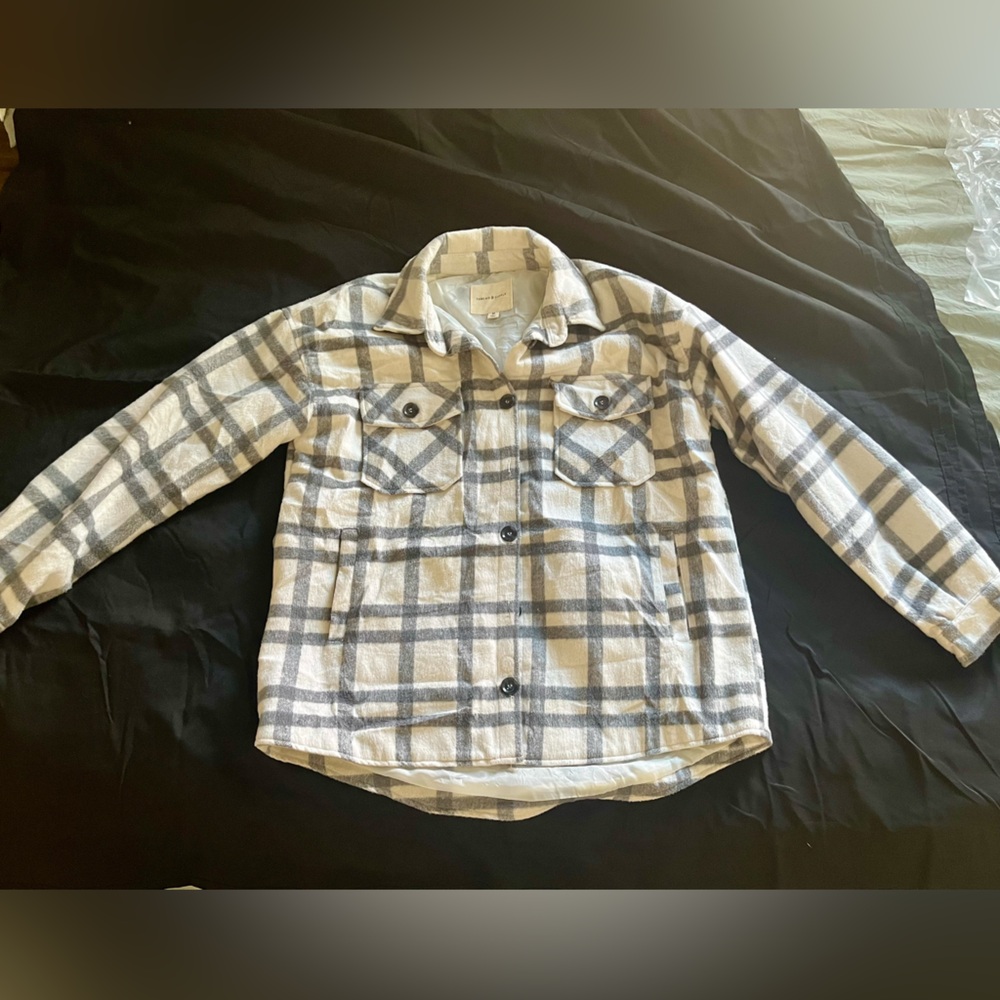 Thread & Supply Gray and White Plaid Shacket